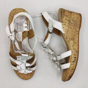 BOC Born Concept womens 8 White Leather Flowers Cork 3" Heel 1" platform